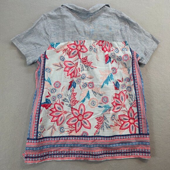 J. Jill Linen Cotton Mixed Media Pearlescent Button Front Bohemian Floral Blouse - Picture 4 of 10